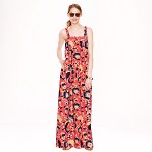 J. Crew Orange Hibiscus Cotton Maxi Dress Sz 4